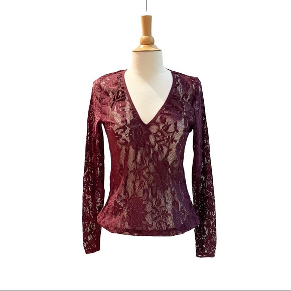ARITZIA BABATON | Siza Burgundy Lace Blouse Top - Picture 12 of 14